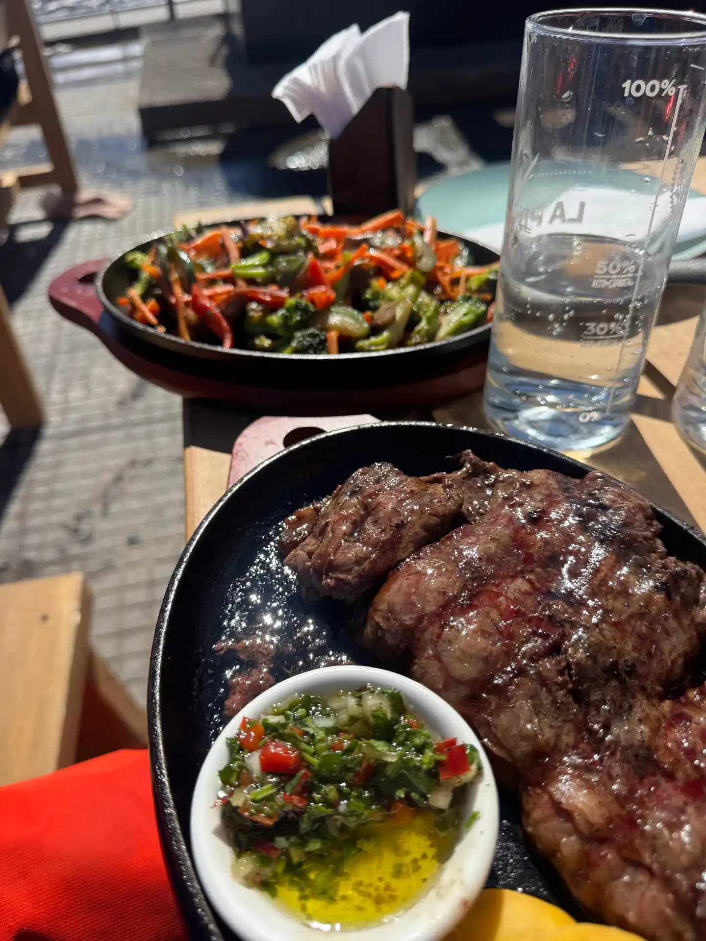 Steak lunch served outdoors at Ski Portillo in the Chilean Andes
