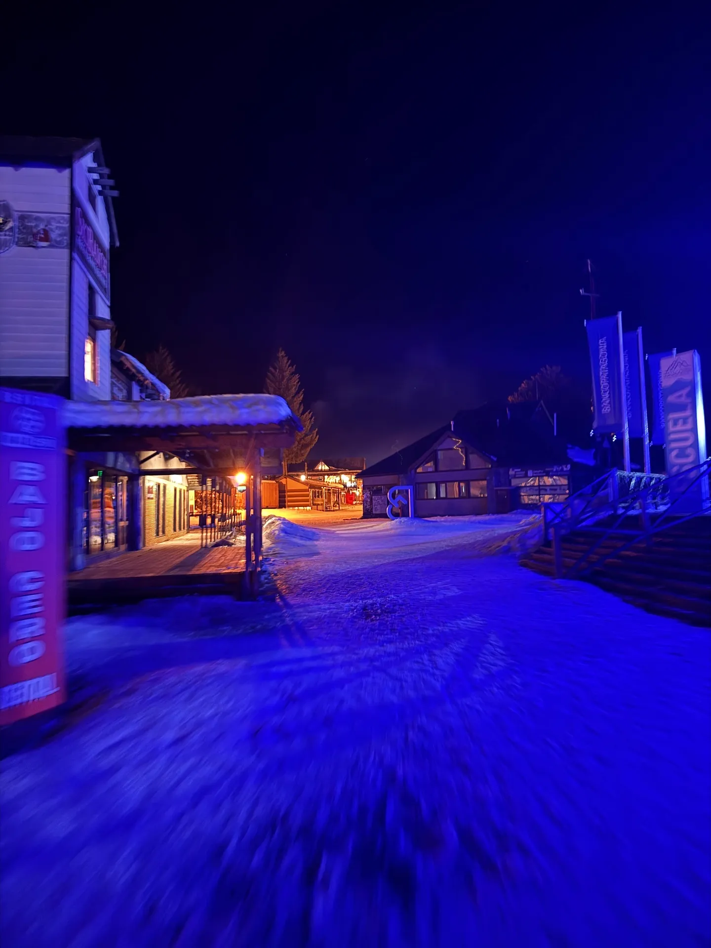 Andes ski town base village at blue hour