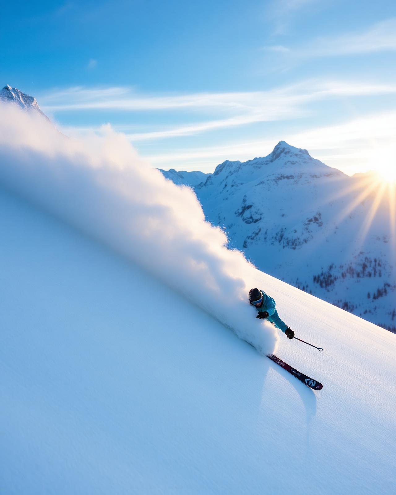 Skier in deep Andes powder